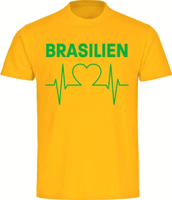 Produktbild von multifanshop Kinder T-Shirt - Brasilien - Herzschlag, gelb, Größe 164