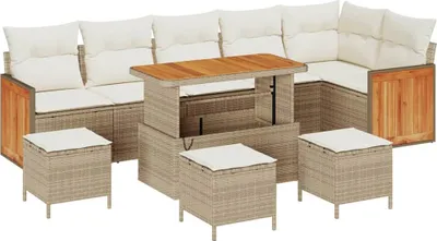 Image de Ensemble de canapés de jardin vidaXL avec coussins (12 pièces), beige et crème, en polyrotin
