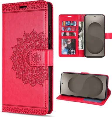 Produktbild von Hülle für Samsung Galaxy S26 Ultra Handyhülle Wallet Case mit Kartenfächern Mandala Rot