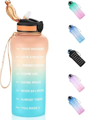 Produktbild von Famanu Wasserflasche 1 Liter mit Strohhalm und Zeitmarkierungen - Tritan