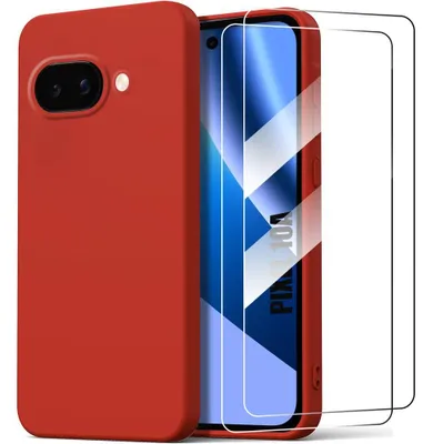 Image de Coque + 2 Verres Trempés pour Google Pixel 10a, Silicone Liquide Souple Slim Anti-Rayures - Rouge