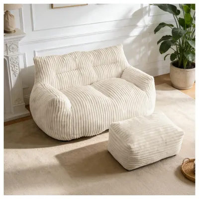 Produktbild von Doppel-Sitzsack mit Hocker–Große Sitzsack-Lounger für Erwachsene Jugendliche und Kinder für Wohnzimmer Schlafzimmer Studentenwohnheim oder Balkon