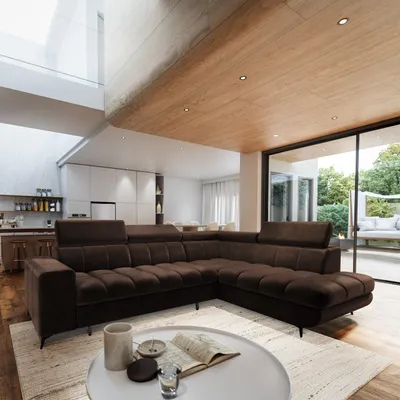 Produktbild von Masseno Ecksofa MORIVA R-S mit Schlaffunktion L-Form, Sofa mit Bettkasten, Wohnzimmersofa, Couch, Soffa, Bettsofa, Couchgarnitur- Braun, MONOLITH 29