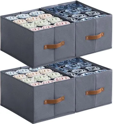 Produktbild von 4-fach Kleiderorganizer, Kleiderschrank-Organisationsystem, stapelbarer Kleidungsorganizer, Hose-Organizer für Kleiderschrank mit Griff, 12 Fächersystem