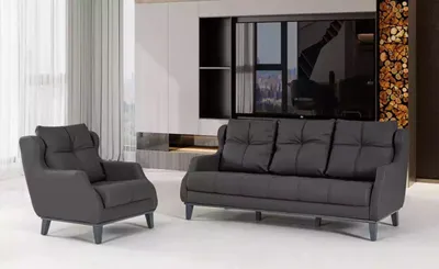 Produktbild von Schwarze Sofagarnitur Sessel Zweisitzer Luxus Modernes Set Polstersitz 2+1