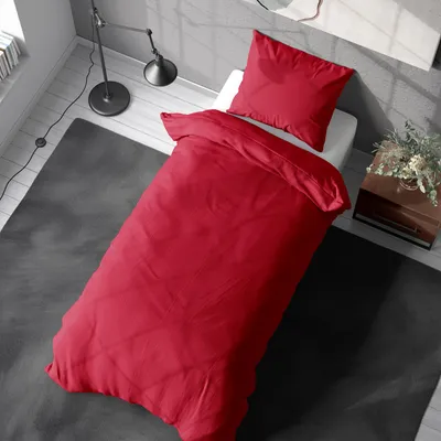 Produktbild von Renforcé Bettwäsche 155x220 cm + Kissenbezug 80x80 cm – Atmungsaktiv, Hautfreundlich & Pflegeleicht – 100% Baumwolle – Hochwertiges Bettbezug & Kissenbezug Set - Rot