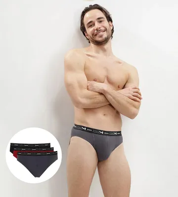 Image de Lot de 3 boxers en coton stretch noir / gris / rouge chili pour homme