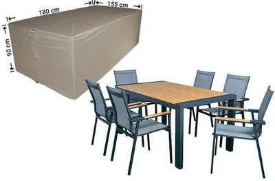 Produktbild von Raffles Covers Abdeckplane für Garten-Tisch und Stühle 180 x 155 H: 90 cm | Atmungsaktiv | Wasserdicht | UV-beständig | Elastischer Kordelzug