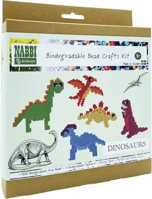 Produktbild von Nabbi® BioBeads Ø 5mm, Dinosaurier Set, 1.500 Stk., 1 Legeplatte