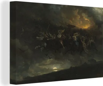 Produktbild von OneMillionCanvasses® - Leinwandbilder - 150x100 cm, Die wilde Jagd nach Odin - Gemälde von Peter Nicolai Arbo, Wandbilder Kunstdruck Wanddekoration - Foto auf Leinwand - Gemälde auf