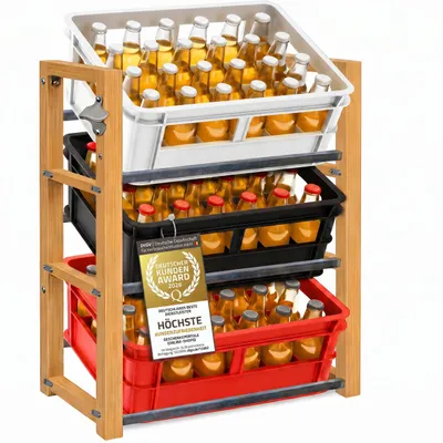 Productafbeelding van Dimono bamboe drankenkratenrek Deluxe voor 3 kraten - Stabiele flessenkratenhouder, houten kratenrek, ruimtebesparend opbergsysteem