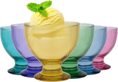 Produktbild von Set aus 6 farbenfrohen geribbelten Dessertgläsern - ideal für Eis und Desserts - 6 Stück - 475 ml
