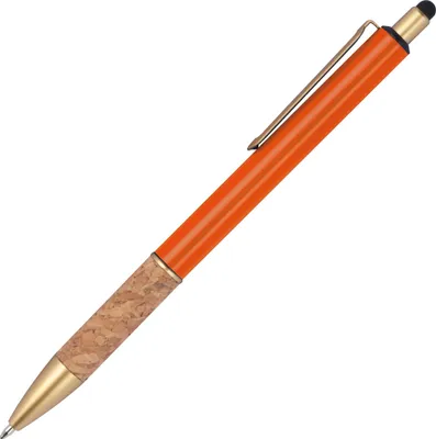 Produktbild von Touchpen Metall-Kugelschreiber mit Korkgriffzone / Farbe: orange