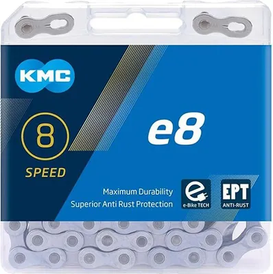 Immagine prodotto di Catena per bicicletta KMC e8 1/2"-3/32" 122 maglie 6/7/8V EPT in acciaio inox