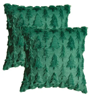 Produktbild von Kissenbezüge 2er Set Künstlicher Pelz Grün Weihnachtsbäume 50x50 cm Winter Plüsch Samt Deko