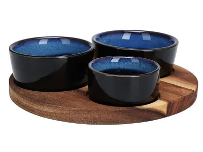 Immagine prodotto di Set di servizio tapas Excellent Houseware, bambù/Vetroceramica, 20x1.2 cm, blu