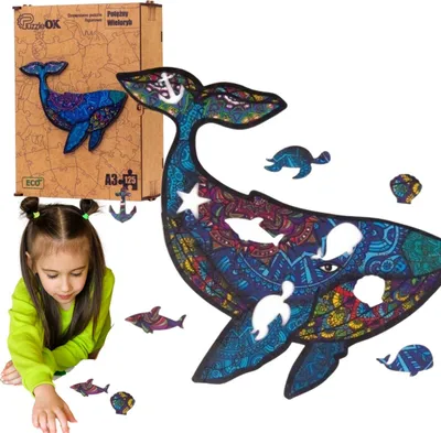 Image de Puzzle écologique en bois 125 Baleine puissante A3