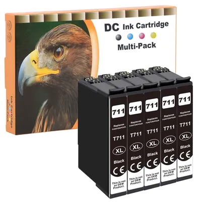 Produktbild von 5x 15ml BLACK D&C Druckerpatronen kompatibel zu Epson 71-XL T-711 Stylus B-40 BX-300 BX-310 BX-600 BX-610 S-21 SX-100 SX-105 SX-110 SX-115 SX-200 SX-205 SX-210 SX-215 SX-218 SX-400 DX-8450 DX-9400