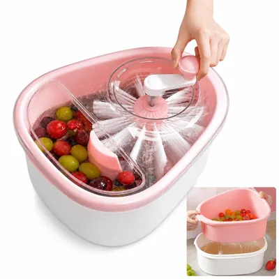 Produktbild von Salatspinner manuell, 3-in-1 Salatschleuder mit Kurbel, 4.6 L, Obst- & Gemüsewascher mit Abtropfkorb, ohne Strom, BPA-frei, Pink