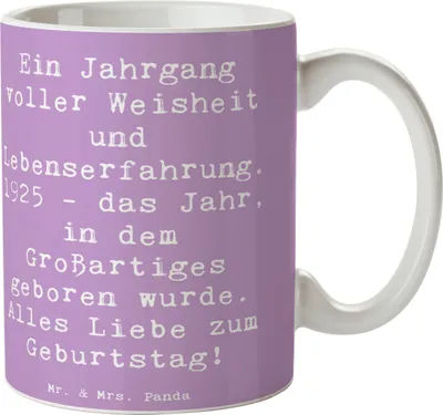 Produktbild von Mr. & Mrs. Panda Tasse Spruch 1925 Geburtstag - Lavendeltraum - Geschenk, feiern, Teebecher, Happy Birthday, Keramikbecher, Kaffeetasse, Kaffeebecher, Glückwunsch, Alter