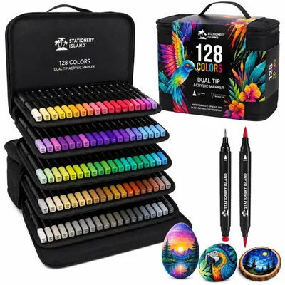 Acrylstifte 128 Farben, wasserfest, Dual Tip, fein & Pinselspitze