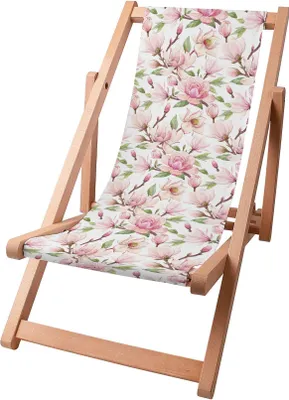 Image de Dreamroots Chaise longue enfant pliable bois jusqu'à 130 kg, Chaise longue pliable avec dossier inclinable en 3 positions, Magnolia Flowers