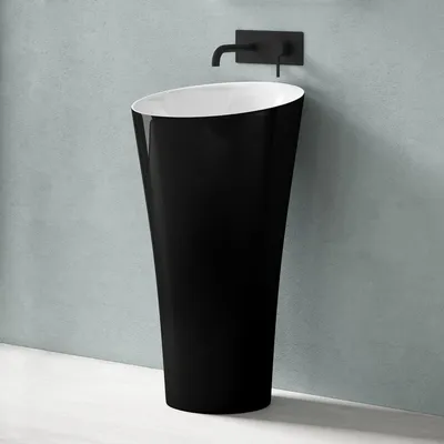 Produktbild von doporro freistehendes Standwaschbecken BTH: 42x42x85cm innnen weiß+außen schwarz aus Mineralguss Waschtisch Waschplatz Standsäule colossum33