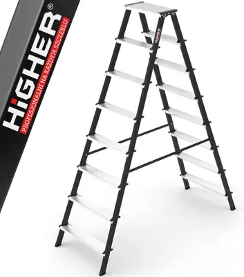 Zdjęcie produktu dla Drabina domowa stalowa dwustronna składana HIGHER 2x8 stopnie 150kg