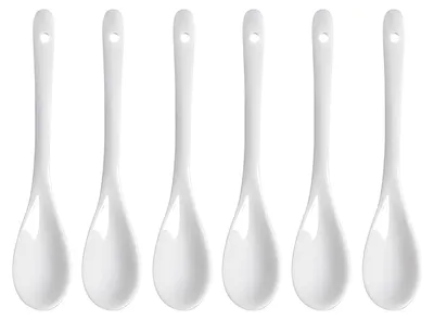 6 Keramiklöffel, 13 cm, weiß, klassisch, für Kaffee, Desserts, Tee