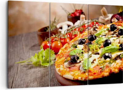 Produktbild von Bild auf Leinwand - Leinwandbild - Pizza Essen Italien Tradition - 105x70cm - Wand Bild - Wanddeko - Leinwanddruck - Bilder - Kunstdruck - Wanddekoration - Leinwand bilder - Wandkunst - CE105x70-2791