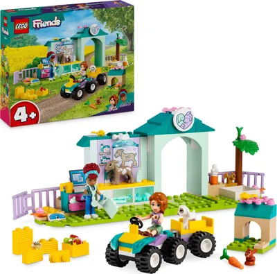 Produktbild von LEGO Friends Farmtierklinik, Bauernhof-Set mit Tierarzt-Spielzeug für Kinder ab 4 Jahren, Enthält 2 Figuren und 3 Tiere inkl. Ziegen- und Hasen-Figur, Geschenk für Mädchen und Jungen 42632