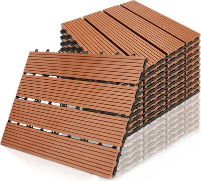 Zdjęcie produktu dla Wolketon płytki tarasowe WPC płytki drewniane płytki plastikowe 99er 9m² zestaw 30x30cm, brązowy ogród kliknij płytki podłogowe z drenażem płytki tarasowe balkon
