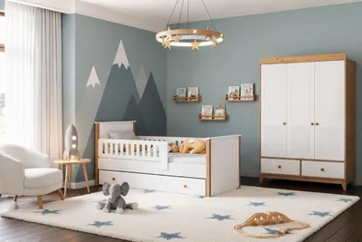 Produktbild von Kinderzimmer Set mit Kinderbett und Kleiderschrank in Weiß Eiche