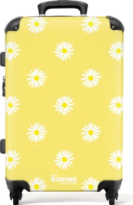 Produktbild von NoBoringSuitcases.com® Großer Koffer - Pastellgelb mit Gänseblümchen - Kombinationsschloss TSA - Hartschalen Trolley 4 Rollen - 72 liter - Reisekoffer - 66 cmKoffer Mittelgroß 67x43x25 cm, 72L,