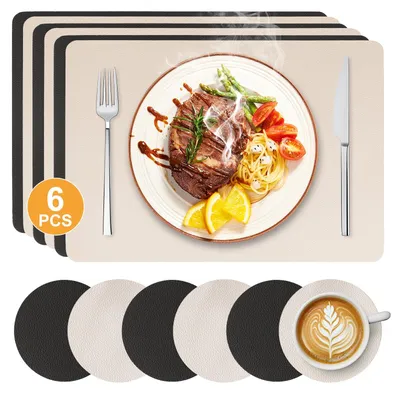 6er-Set Platzsets, abwaschbar, hitzebeständig, beidseitig, rechteckig