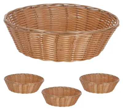 Produktbild von Brotkorb 4er Set rund Ø24x10cm Kunststoff geflochten braun Aufbewahrungskorb Kunststoffkorb Frühstückskorb Tischdeko