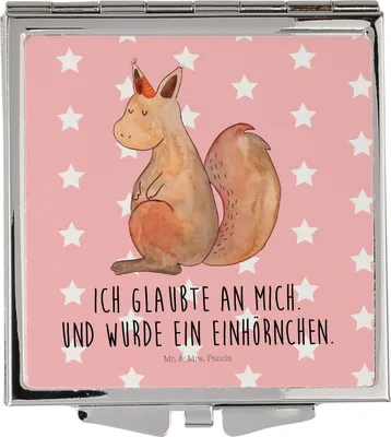 Produktbild von Mr. & Mrs. Panda Schminkspiegel Einhorn Glauben - Rot Pastell - Geschenk, klein, Eichhorn, Taschenspiegel, Unicorn, Einhörnchen, Kosmetikspiegel, Einhörner, Handspiegel