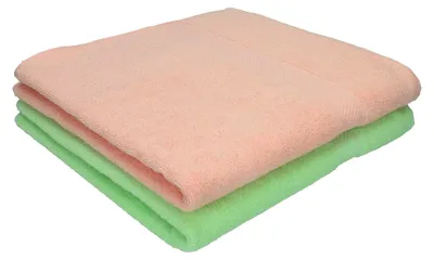 Produktbild von 2 Stück Duschtücher Set Duschhandtuch Strandlaken Badetuch Palermo 100% Baumwolle Größe 70 x 140 cm Farbe apricot und grün