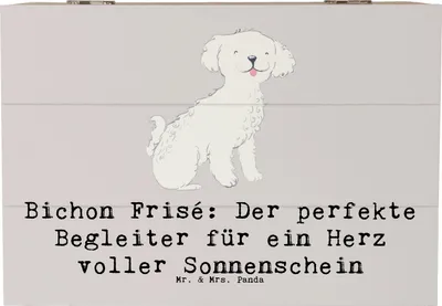 Produktbild von Mr. & Mrs. Panda Geschenkbox Bichon Frisé Freude 22 x 15 cm - Grau Pastell - Geschenk, fröhlich, Kiste, Hundeliebhaber, freundliche Hunde, Hunderassen Beschreibung