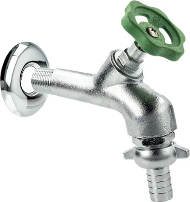 Produktbild von tecuro Auslaufventil 1/2 Zoll, Handrad-Oberteil, Schlauchtülle, Wandrosette - Messing mattverchromt