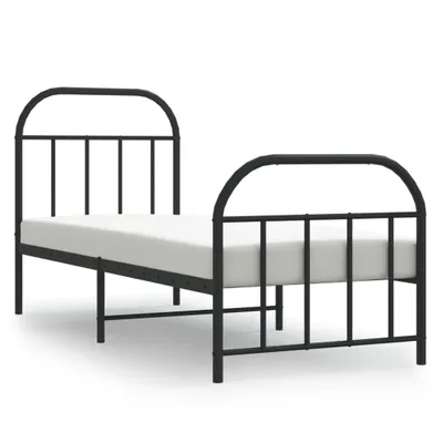 Zdjęcie produktu dla vidaXL Rama łóżka z wezgłowiem i podnóżkiem metalowa czarna 75x190 cm