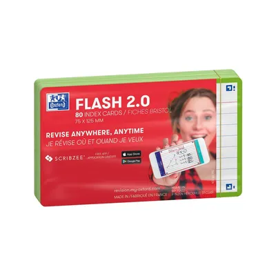 Image de OXFORD 400133884 80 OXFORD Karteikarten FLASH 2.0 DIN A7 weiß, grün liniert