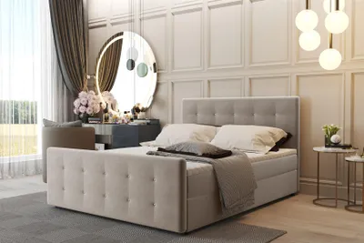 Produktbild von Boxspringbett Schlafzimmerbett CARLOS 200x220cm Stoff Soro Beige inkl.Bettkasten