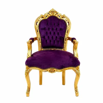 Produktbild von Barockstuhl Barock Stuhl Armlehne Lila Gold Stoff Esszimmer Wohnzimmer Büro Flur Schminkstuhl Klassisch Premium Luxus Modern Retro Royal Antik Möbel