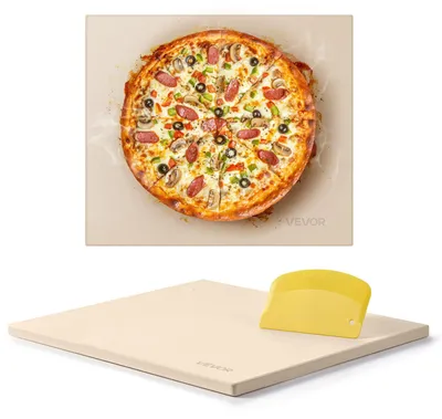 Immagine prodotto di VEVOR, pietra per pizza, dimensioni 406 x 355 mm, spessore 1,5 cm, resistente al calore, adatta per forni da cucina, per la preparazione di pane e pizza.