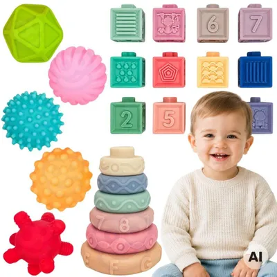 Productafbeelding van Woopie Baby Zachte Sensorische Blokken Bijtringen 23 St.