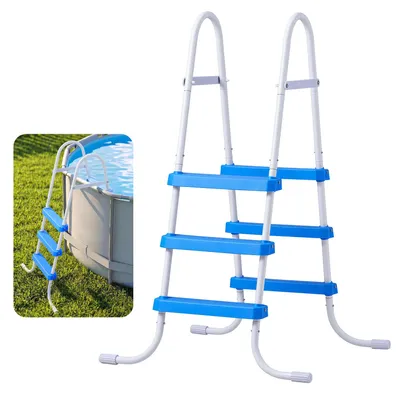 Produktbild von VEVOR Poolleiter Kohlenstoffstahl 136 kg Tragkraft, Einstiegsleiter A-Rahmen, Sicherheitsleiter für Aufstellpools mit 914 mm Pooltiefe, Einstiegshilfe mit Rutschfesten 3 Stufen, Weiß & Blau