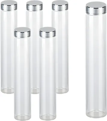 Produktbild von gouveo 6er Set Schraubgläser 150 ml Tube mit Deckel silberfarben - Kleine zylinderförmige Gläser mit Verschluss für Gewürze, Kosmetik, Bastelzubehör