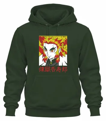 Obrázok produktu pre Mikina s kapucňou s potlačou Rengoku Kyojuro z anime Kimetsu no Yaiba, farba: zelená, veľkosť: M
