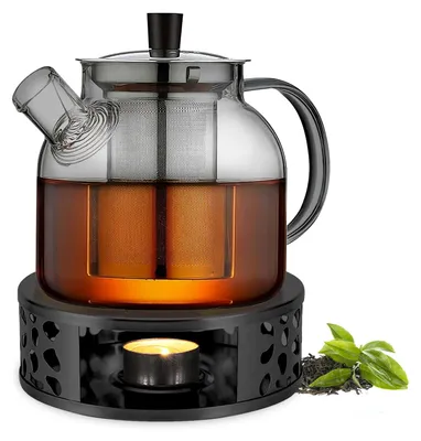 Productafbeelding van Theepot van glas met roestvrijstalen zeef, 1 liter, hittebestendig, geschikt voor losse thee